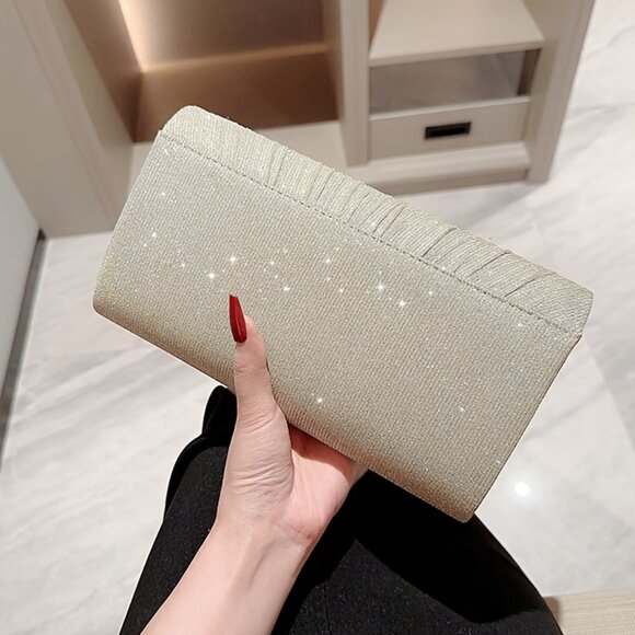 "Elegant Women's Golden Pleated Clutch Bag with Magnetic Closure" - Picture 4 of 7